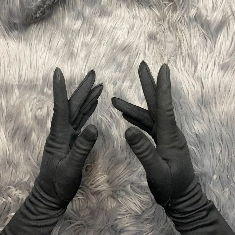 Vintage Black Embroidered Detail Evening Gloves
